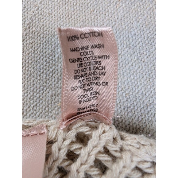 Willow & Root BUCKLE Sweater Women's L Beige Open Knit Cropped Scalloped Cotton - Picture 6 of 7